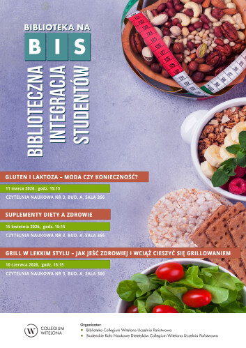 Na plakacie talerze ze zdrową żywnością